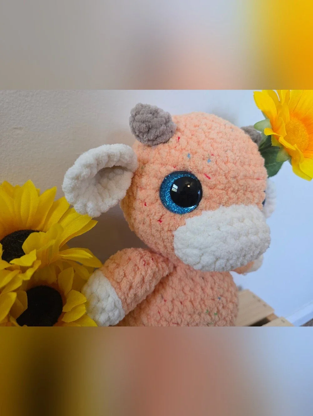 Handmade Crochet Orange Funfetti Cow Plush Toy